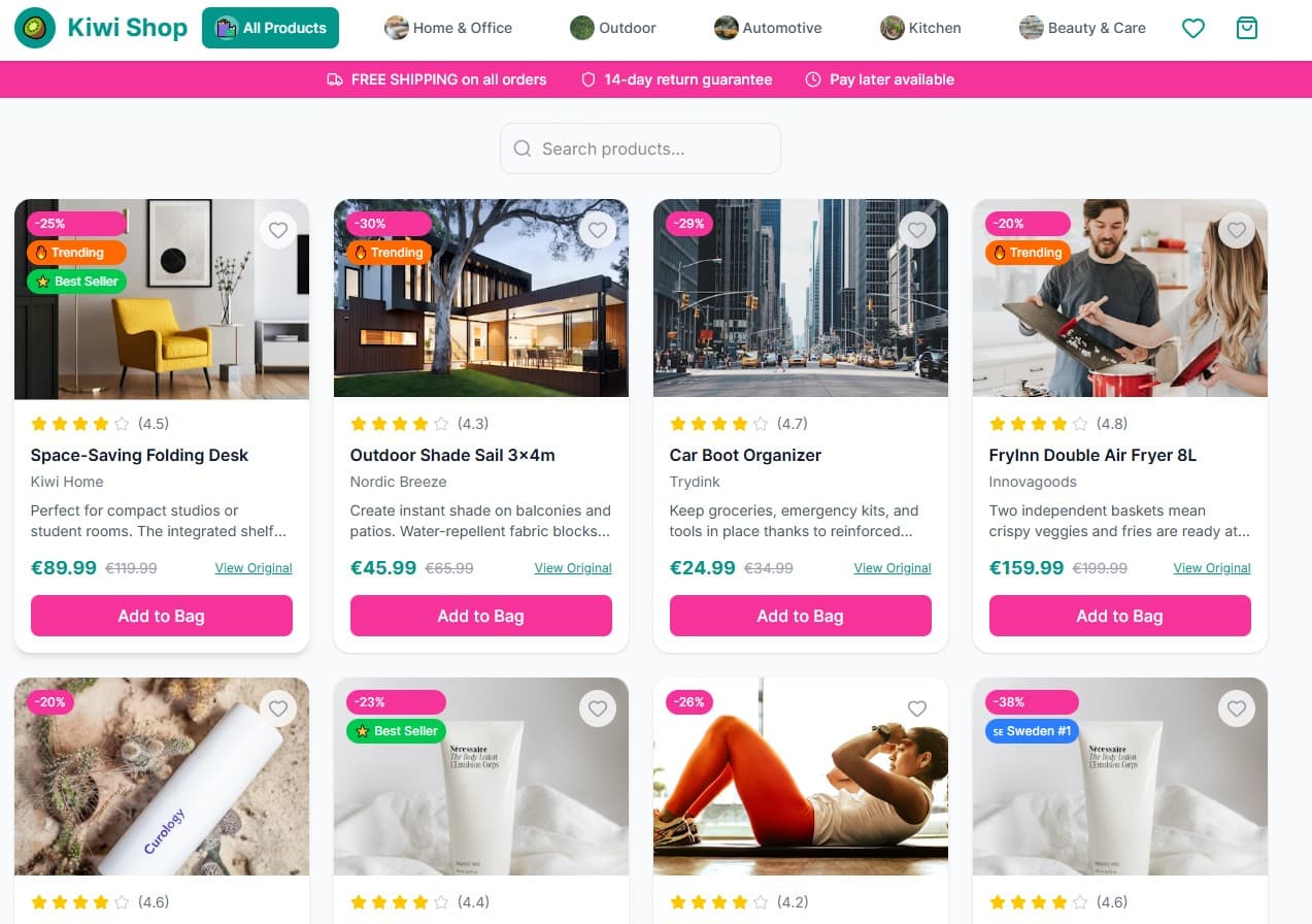 Kiwi Shop – E-Commerce